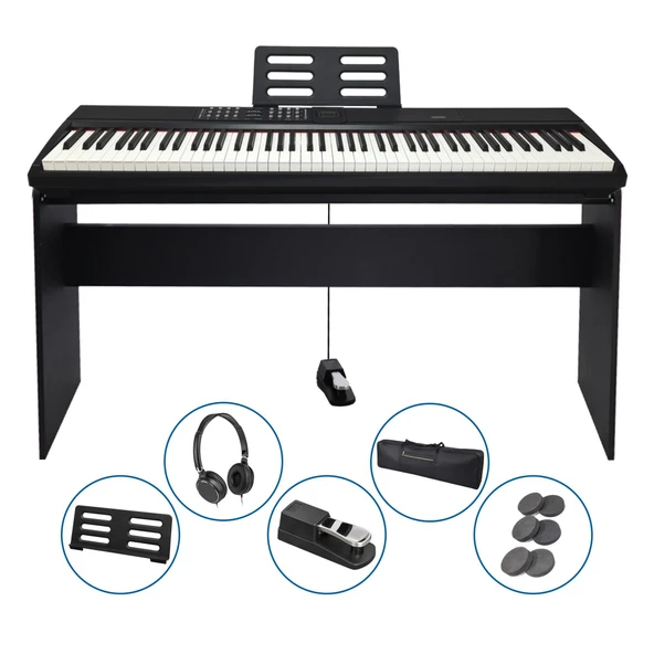 Jwin Sapphire SDP-112 Çekiç Aksiyonlu 88 Tuşlu Dijital Piyano Kulaklık Taşıma Çantası Hediyeli - 1