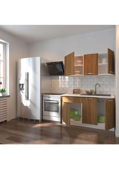 T Designo Inci Hazır Mutfak Dolabı 140 cm - Tezgah Dahil - Ceviz - Resim 2