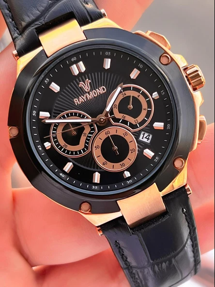 Raymond Nişan Ve Damatlara Özel Deri Kordon 2 Yıl Garantili 5 Atm Erkek Kol Saati+Bileklik RMD.45 - Resim 4