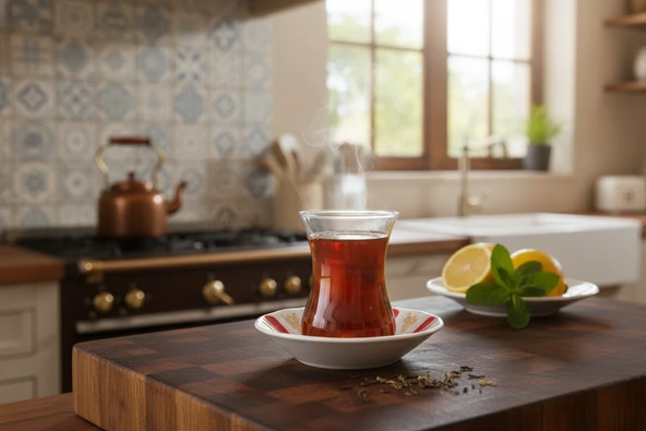 Paşabahçe 6'lı Çay Bardağı 130cc ve Porland Porselen 6'lı Çay Tabağı Set (Kolye,Küpe Hediyeli) - 3