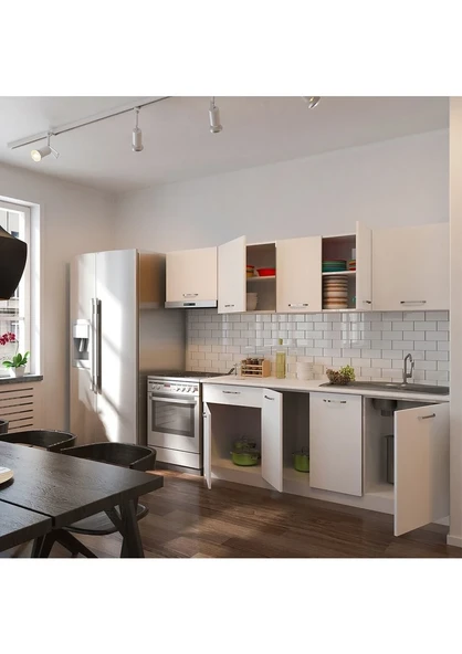 T Designo Nihal Hazır Mutfak Dolabı 260 cm Tezgah Dahil Beyaz - Resim 3