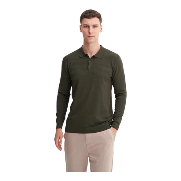 Slim Fit Viskon Karışımlı Basic Polo Yaka Kazak - Resim 6