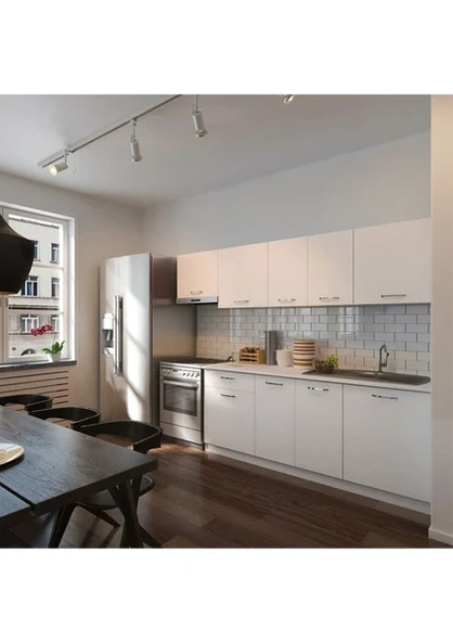 T Designo Nihal Hazır Mutfak Dolabı 260 cm Tezgah Dahil Beyaz - Resim 2