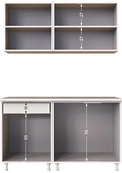 T Designo Inci Hazır Mutfak Dolabı 140 cm - Tezgah Dahil - Ceviz - Resim 5