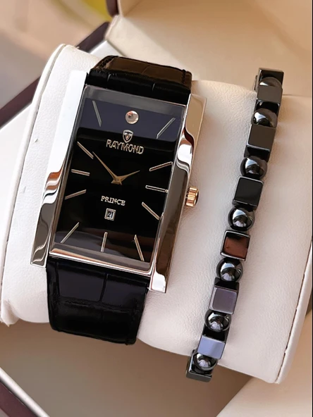 Raymond Nişan Ve Damatlara Özel Deri Kordon 2 Yıl Garantili 5 Atm Erkek Kol Saati+Bileklik RMD.48 ürün görseli