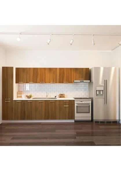 Tdesigno Yasmnne Hazır Mutfak Dolabı Kiler Dahil 320cm Ceviz Tezgah Dahil