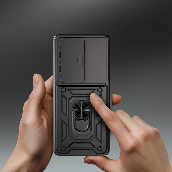 Tecno Camon 40 Pro Kılıf Magnetik Standlı Kamera Korumalı Zore Sürgülü Vega Kapak - 5