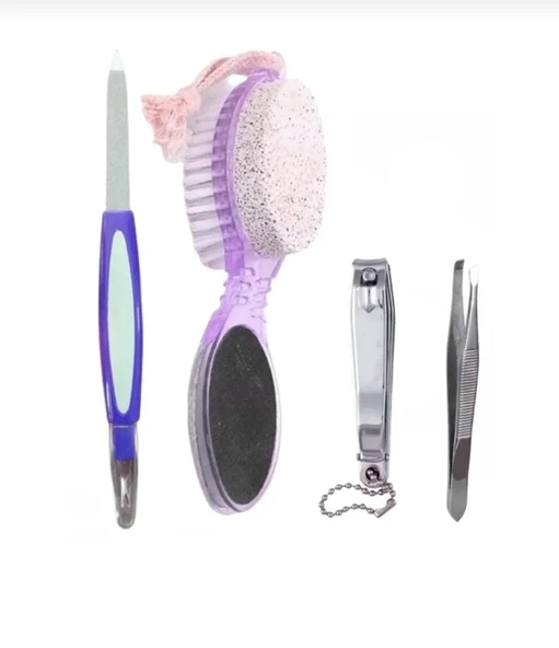 4'lü Ayak ve Tırnak Bakım Seti,Topuk Törpüsü ve Taşı,Nasır Sökücü,Törpü,Cımbız,Tırnak Makası