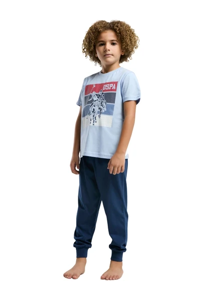 Us Polo Erkek Çocuk Mavi Kısa Kol Pijama Takım 2032 - Resim 2