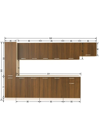 Tdesigno Yasmnne Hazır Mutfak Dolabı Kiler Dahil 320cm Ceviz Tezgah Dahil - 4