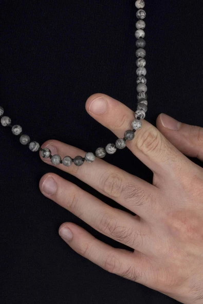 Gümüş Pazarım Yuvarlak Kesim Jasper Taşı Doğal Taş Erkek Kolye