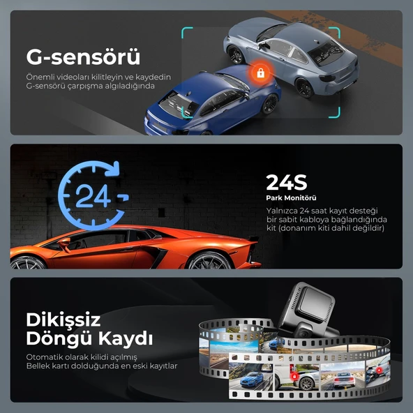 AZDOME Dash Cam V600 2Kamera Standart Arac Kamera - 6