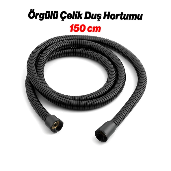 Sürgülü Duş Seti Siyah Kare Başlıklı Düğmeli El Duşu Hortumu Tutacağıyla Modern Lüks Banyo Takımı - Resim 6