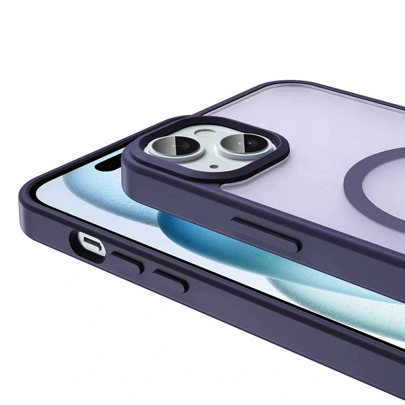 Apple iPhone 15 Plus Kılıf M-safe Şarj Özellikli Mat Arka Yüzey Zore Sio Kapak - Resim 5