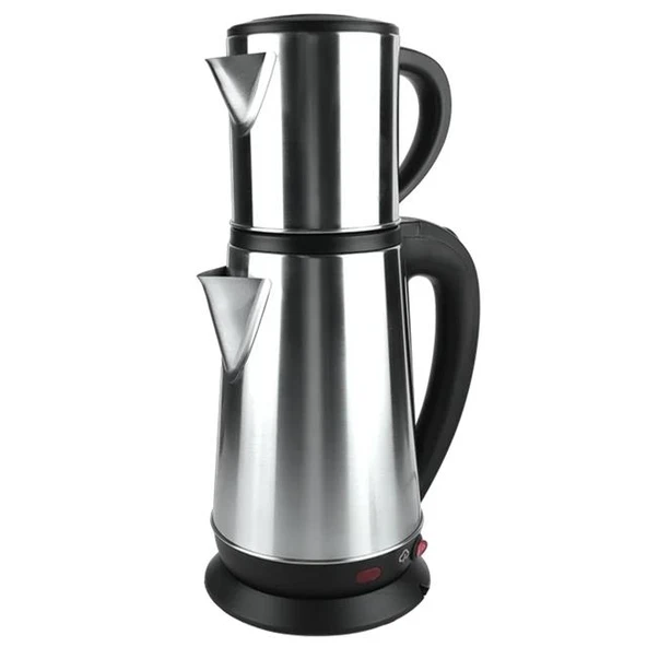 Crown CRW-2201 1800W 1.8 - 0.8 Litre Çelik Hazneli Çaycı Mutfak Kettle Demlikli Ve Süzgeçli Inox - Resim 3