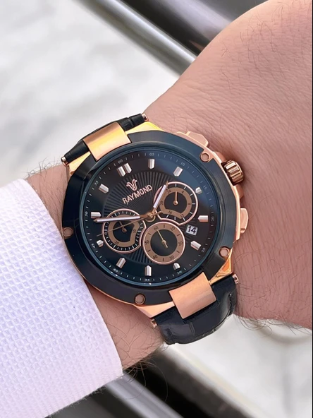 Raymond Nişan Ve Damatlara Özel Deri Kordon 2 Yıl Garantili 5 Atm Erkek Kol Saati+Bileklik RMD.45 - Resim 3