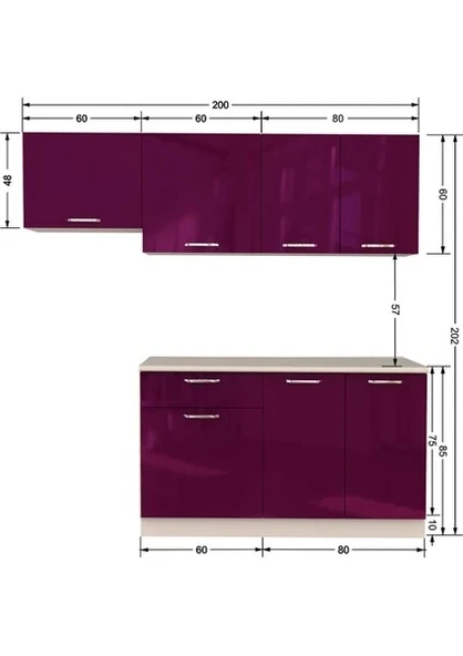 Tdesigno Lida Mutfak 200 cm Tezgah Dahil - Resim 3