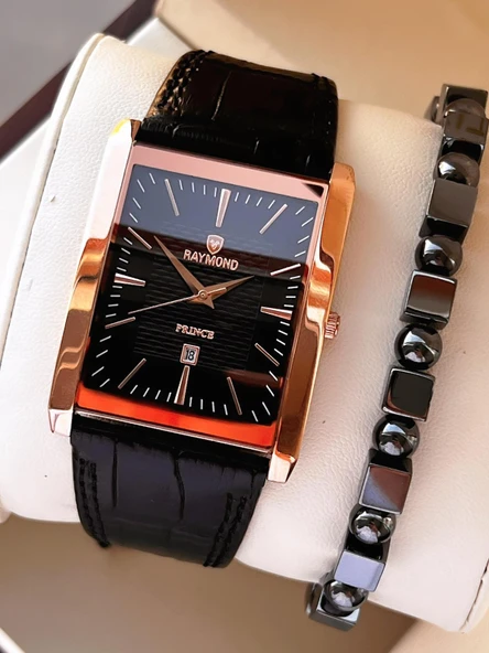 Raymond Nişan Ve Damatlara Özel Deri Kordon 2 Yıl Garantili 5 Atm Erkek Kol Saati+Bileklik RMD.52 ürün görseli