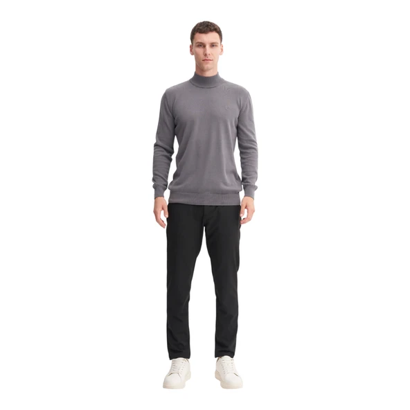 Slim Fit Pamuk Kumaş Basic Yarım Balıkçı Kazak - Resim 10