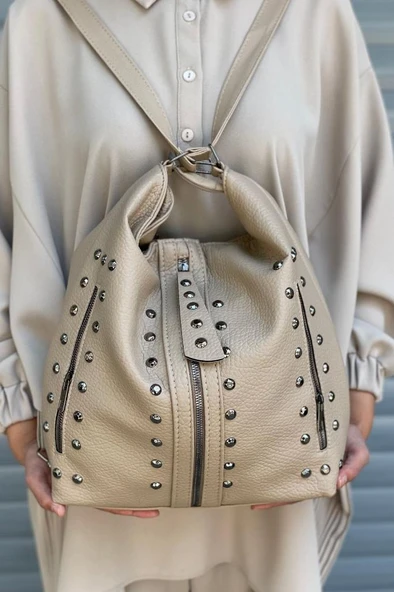 Kadın Vizon Suni Yıkanmış Deri Kol Ve Sırt Çantası Yıkama Deri - Resim 2