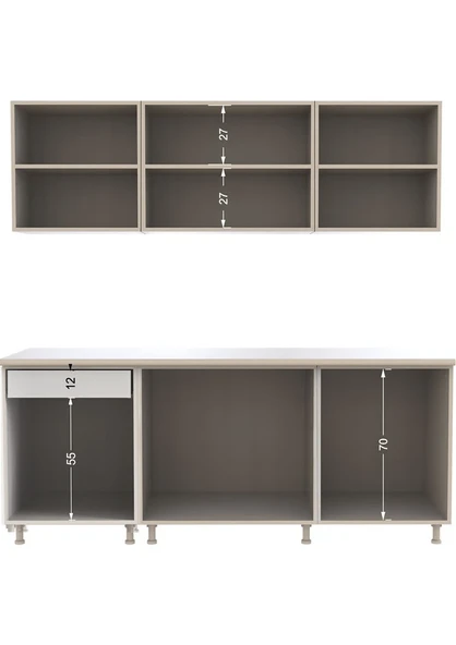 T Designo Petek Hazır Mutfak Dolabı - 200 cm Ceviz Tezgah Dahil - Resim 5