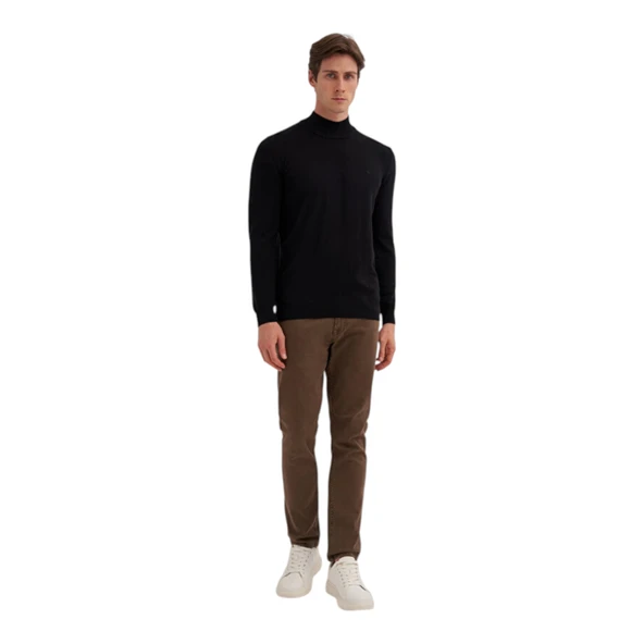 Slim Fit Pamuk Kumaş Basic Yarım Balıkçı Kazak - Resim 13