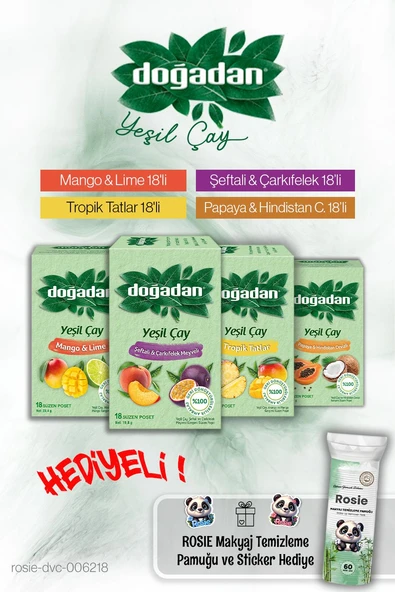 Doğadan 4 Paket Yeşil Çay Ailesi 18'li Paketler ve Rosie Pamuk Hediyeli ürün görseli