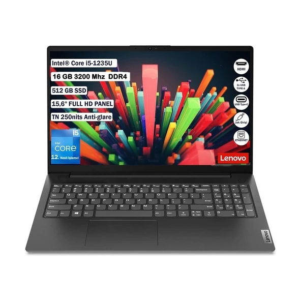 V15 G3 Iap Intel Core™ I5-1235U 16 GB 512 GB SSD Freedos 15.6" FHD Taşınabilir Bilgisayar 82TT00A5TX ürün görseli