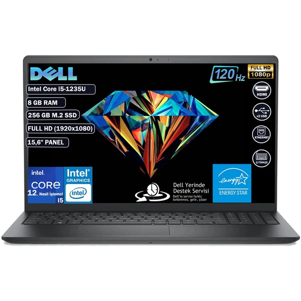 Vostro 3520 Intel Core I5 1235U 8 GB 256 GB SSD Freedos 15.6" Taşınabilir Bilgisayar N1605PVNB3520U ürün görseli