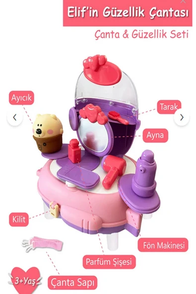 Elif’in Sırt Çantalı Kız Çocuk Güzellik Oyuncak Seti- 2in1 Eğitici Oyuncak - Resim 2