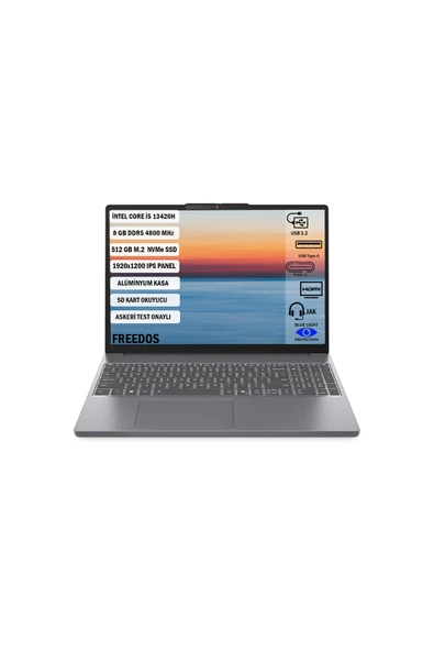 Ideapad Slim 3 Intel Core i5 13420H 8GB 512GB SSD Freedos 15.3" WUXGA Bilgisayar 83K1004ETR ürün görseli