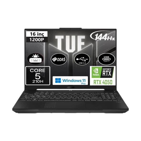 Tuf Gaming F16 FX607VU-RL146-EP10 Core 5 210H 32 GB Ram 2 Tb SSD RTX4050 16" Wuxga 144Hz Windows 11 Pro + Elektropasaj Çanta - Resim 2