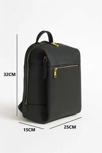 Kadın Deri Sırt Çantası Gold Detay Geniş Hacimli Altın Fermuarlı - 6