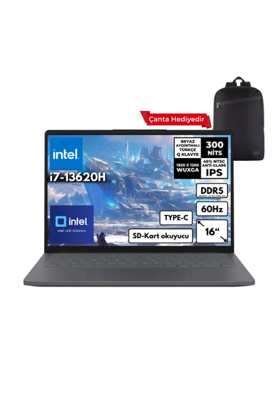 Ideapad Slim 3 i7-13620H 24GB 512 GBSSD 16" WUXGA Win10 Home + Sırt Çantası 83K2001WTRHMF79 ürün görseli