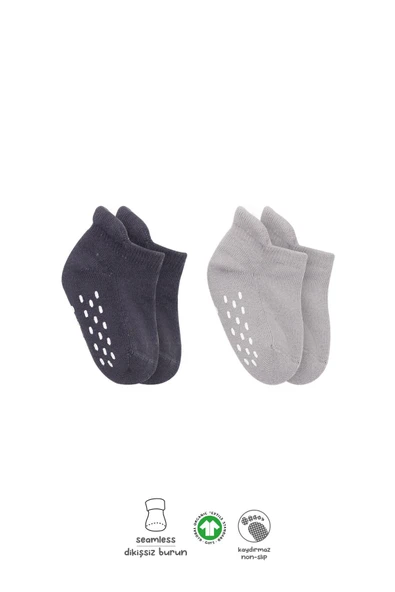 Bistyle 2'Li Altı Havlu Sneakers Kaymaz Çorap 20501 Gri-Antrasit ürün görseli 1