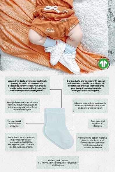 Bistyle Organik 2li Puan Derby Penye Soket Çorap BS2000 Mavi Ekru - Resim 6