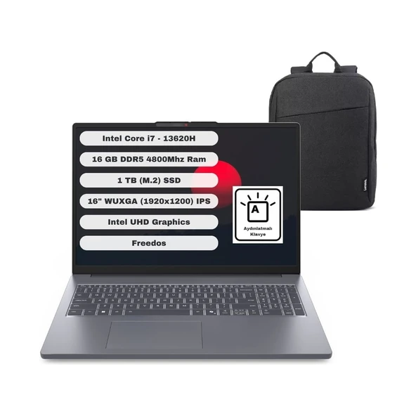 Ideapad Slim 3 16IRH10 GTICNT Intel Core I7 13620H 16GB 1tb SSD Freedos 16" Fhd 83K2001VTR + Çanta Hediyeli ürün görseli