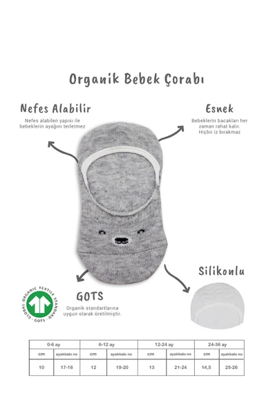 Bistyle 2'Li Babet Cute Face Penye Çorap 30103 Gri Beyaz - Resim 2