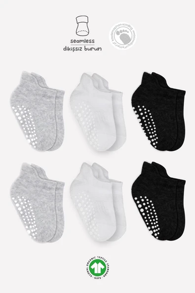 Bistyle 6'Lı Sneakers Kaymaz Penye Çorap BS20102 Gri Beyaz Siyah ürün görseli 1