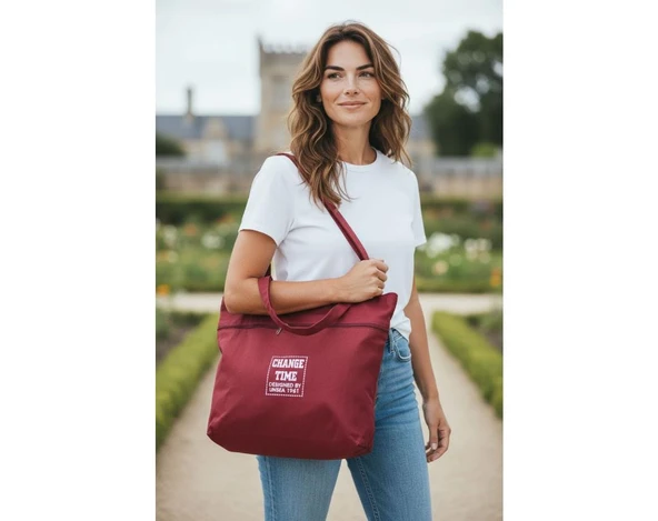 Yumuşak Bez Kumaş Kol Ve Omuz Çantası ağzı fermuarlı kadın çanta bordo ürün görseli