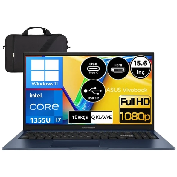 X1504VA-NJ426W Intel I7-1355U 8 GB Ram 512GB SSD 15.6" Fhd Windows 11 + Çanta Hediye ürün görseli
