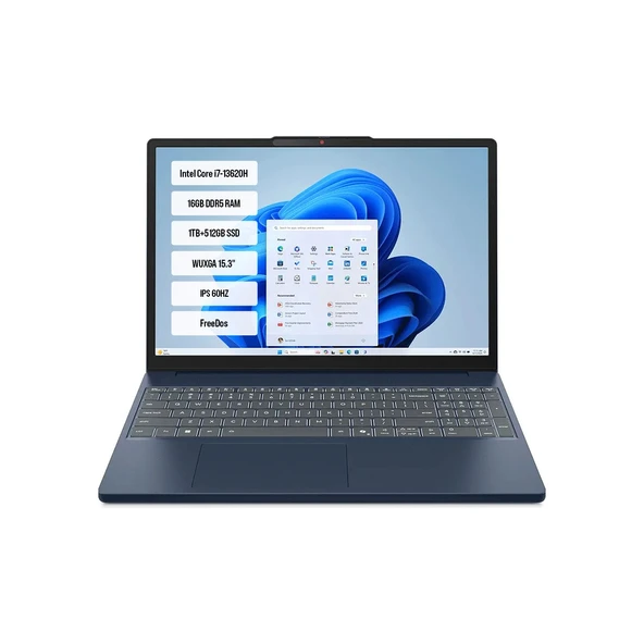 Ideapad Slim 3 15IRH10 83K10061TR-01 I7-13620H 16gb Ddr5 1TB+512GB SSD Wuxga 15.3" IPS 60Hz Freedos Taşınabilir Bilgisayar ürün görseli