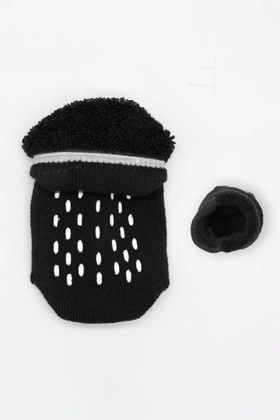 Bistyle 2'Li Altı Havlu Sneakers Kaymaz Çorap 20501 Siyah Ekru - Resim 4