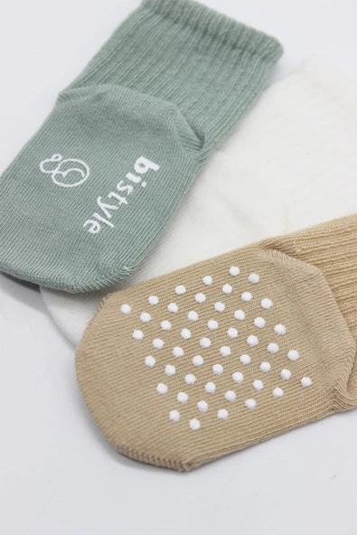 Bistyle Basic Kaymaz Penye Soket Çorap 3'Lü BS10107 Nil Ekru Bej - 3