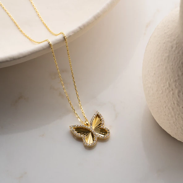 Vaoov 925 Ayar Gümüş Dokulu ve Taşlı Kelebek Kolye - Resim 2