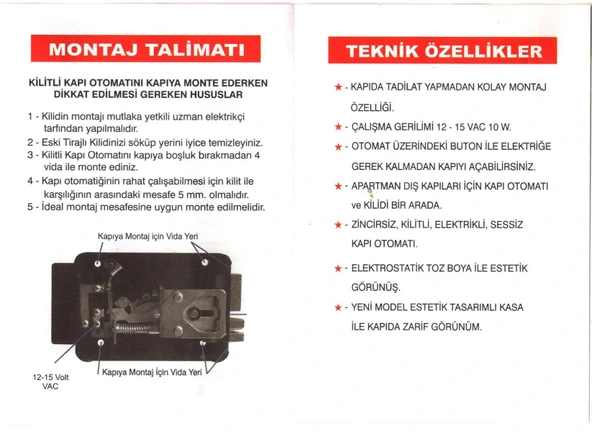 MUTLUSAN Kilitli Kapı Otomatiği 12v Bilyeli (Mekanik Butonlu) - 2
