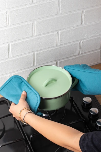 Porsima 3136 2li Isıya Dayanıklı Fırın Eldiveni Seti Mutfak eldiveni Seti Mavi - Resim 4