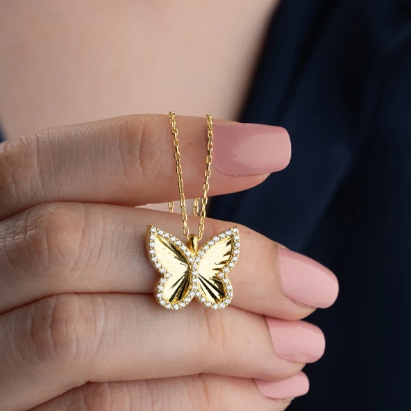 Vaoov 925 Ayar Gümüş Dokulu ve Taşlı Kelebek Kolye ürün görseli