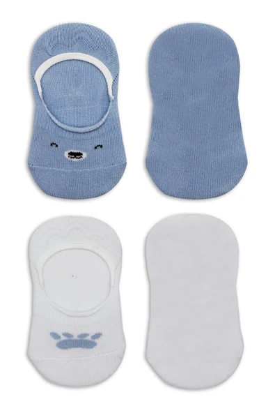 Bistyle 2'Li Babet Cute Face Penye Çorap 30103 Mavi-Beyaz - 4