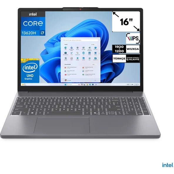 Ideapad Slim 3 16IRH10 I7-13620H 24 GB 1 Tb SSD Windows 11 Pro UHD Graphics 16" Wuxga Taşınabilir Bilgisayar 83K2001WTRCB4 ürün görseli